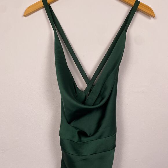 NWT Lavish Alice Satin Cowl Ruched Cocktail Dress in Emerald 6 - Picture 3 of 8